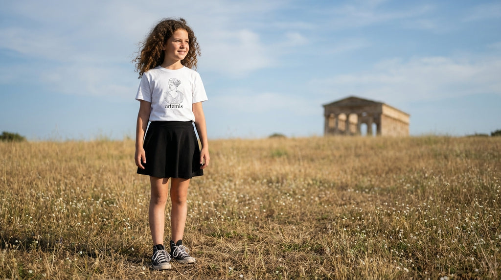Fille en t-shirt Artémis dans un champ